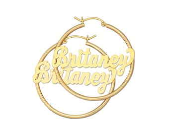 14K Yellow Gold Sturdy 2 MM Round Hoop Name Earrings Personalized Jewelry 1.5 Inch Circle