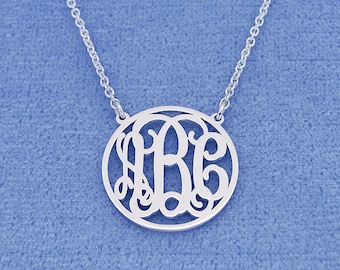 Small Tiny Sterling Silver Personalized 3 Initials Circle Monogram Necklace Fine Jewelry 5/8 inch SM40C