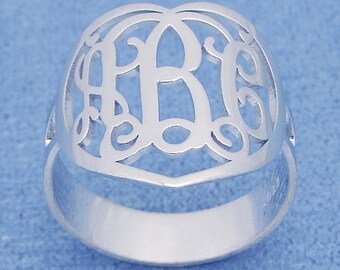 Heart Monogram Ring Personalized Rhodium Plated over Sterling Silver Monogrammed 3 Initials Fine Jewelry SR35