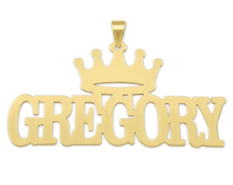 10k or 14k Gold Personalized Nameplate Crown Block Font Name Charm Jewelry