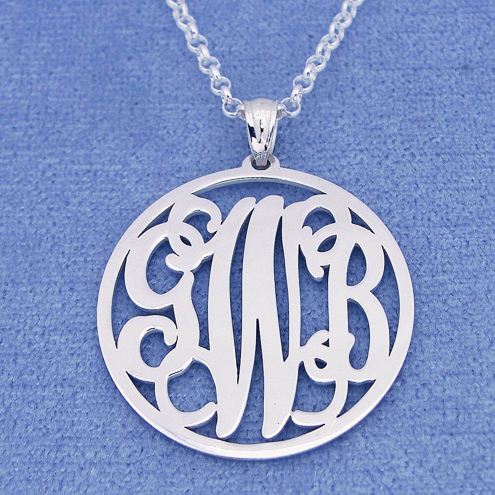 Sterling Silver 3 Initials Circle Monogram Pendant Necklace