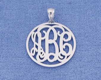 Small Sterling Silver 3 Initials Circle Monogram Pendant Necklace Jewelry 3/4 inch SM41
