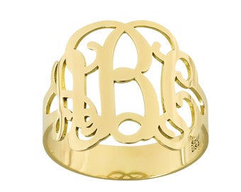 14K Real Solid Yellow Gold 3 Initial Monogram Ring Custom Made Personalized Fine Jewelry NR31