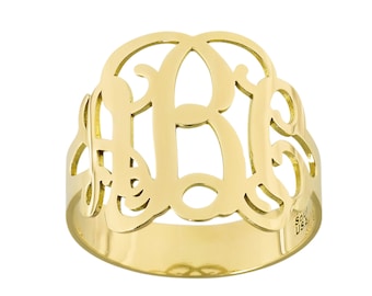 14K Real Solid Yellow Gold 3 Initial Monogram Ring Custom Made Personalized Fine Jewelry NR31