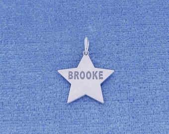 Personalized Small Sterling Silver Deep Laser Engraved Name Star Disc Charm Pendant Necklace SC26