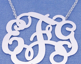 Personalized Sterling Silver 3 Initials Monogram Necklace 2 1/8 inch wide SM35C