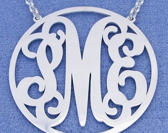 Sterling Silver Personalized 3 Initials Circle Monogram Necklace Fine Jewelry 1 1/2 inch SM44C