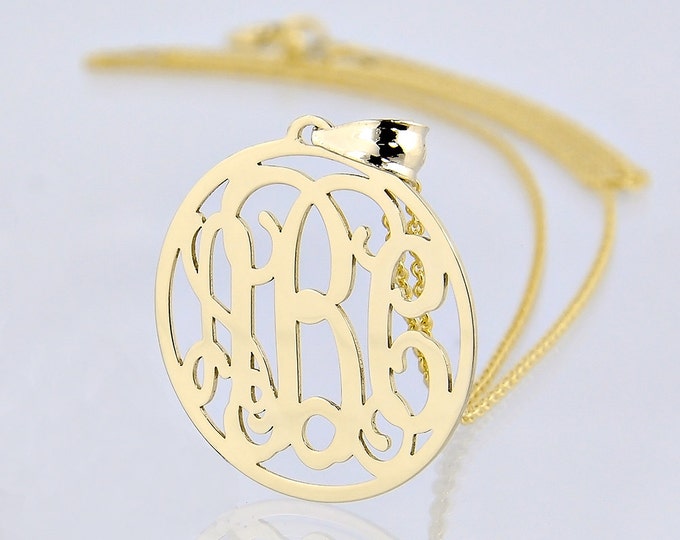Featured listing image: 10k or 14k Solid Gold 3 Initials Circle Monogram Pendant Necklace 0.75 Inch Personalized Jewelry GM41