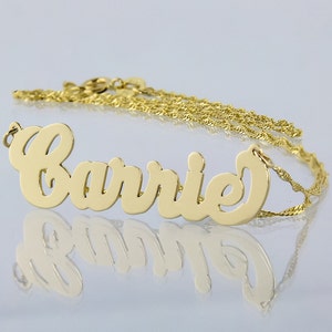 Small Solid 10k or 14k Gold Personalized Carrie Name Necklace Laser Cut Fine Jewelry NN03