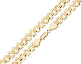 10K Real Gold 8 MM, Presidential Watch Band Style Link Necklace Chain