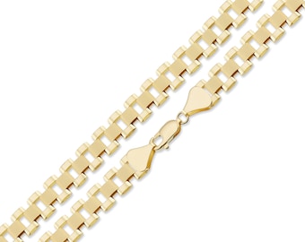 10K Real Gold 8 MM, Presidential Watch Band Style Link Necklace Chain