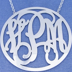 Extra Large Sterling Silver Personalized 3 Initials Circle Monogram Necklace Fine Jewelry 2 1/2 inch SM47C
