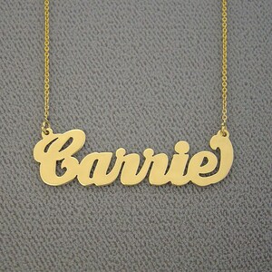 10kt or 14kt Solid Gold Personalized Carrie Cursive Bold Name Necklace Laser Cut Fine Jewelry NN11