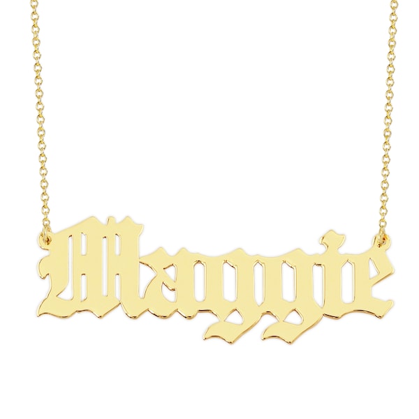 10k or 14k Solid Gold Personalized Name Necklace Laser Cut Old English Font Letters Fine Jewelry NN22