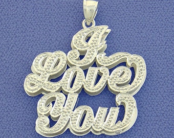 Sterling Silver "I Love You" Double Plate Pendant Necklace SP44