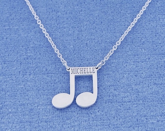 Personalized Small Sterling Silver Deep Laser Engraved Name Music Note Charm Pendant Necklace SC28C