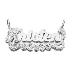 Sterling Silver Personalized 3D Double Plate Name Pendant Underneath Design Script Font SD22