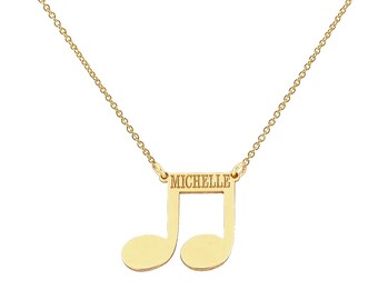 10k or 14k Solid Gold Tiny Music Note Charm Pendant Necklace Deep Laser Engraved Any Name GC28C