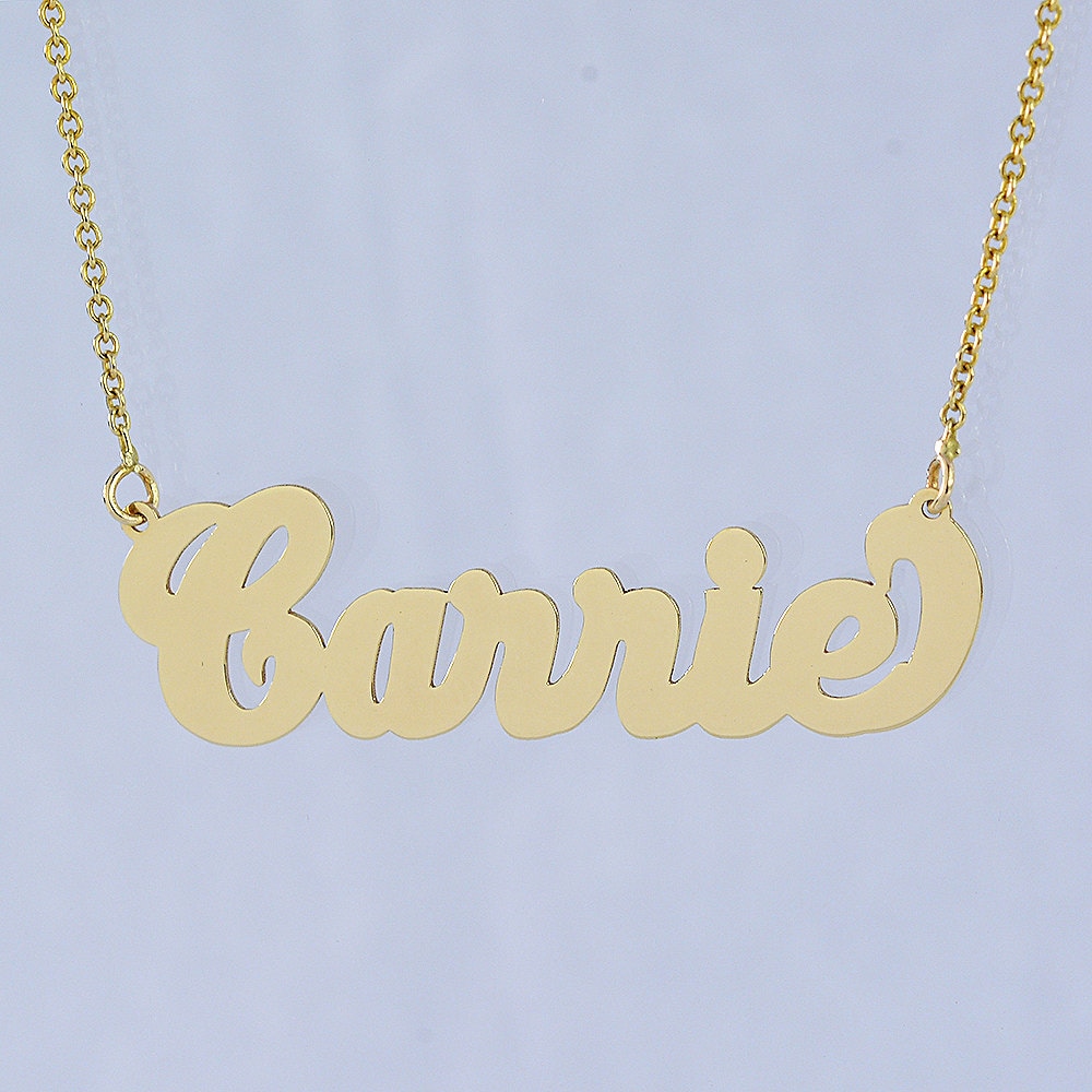 10kt Or 14kt Solid Gold Personalized Carrie Cursive Bold Name Necklace Laser Cut Fine Jewelry Nn11