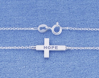 Tiny Sideway Cross Charm Pendant Necklace Personalized Dainty Silver Laser Engraved Any Name, SC11