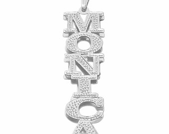 Sterling Silver 3D Double Personalized Vertical Large Name Pendant Charm Dia-Accent Jewelry SD09