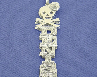 Sterling Silver Personalized Ice Out Name Pendant Necklace 3D Double Plate Charm Crossbones Skull Jewelry SD27