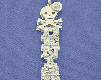 Sterling Silver Personalized Ice Out Name Pendant Necklace 3D Double Plate Charm Crossbones Skull Jewelry SD27