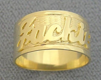 10K Solid Gold Handmade Personalized Script Font Name Band Ring Fine Jewelry NR15