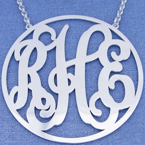 Large Sterling Silver Personalized 3 Initials Circle Monogram Necklace Fine Jewelry 2 inch SM46C