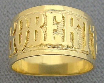 14K Solid Gold Handmade Western Style Font Personalized Name Ring Fine Jewelry NR16