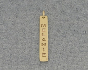 1 Inch 10k or 14k Solid Yellow or White Gold Deep Laser Engraved Personalized Name Vertical Bar Pendant GC32