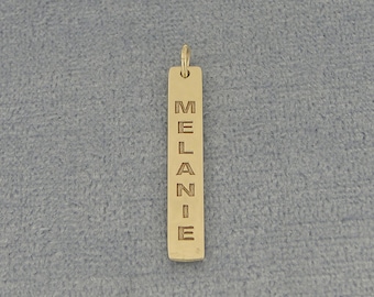 1 Inch Deep Laser Engraved Name Both Sides 10k or 14k Solid Yellow or White Gold Personalized Vertical Bar Pendant GC32B