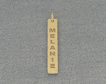 1 Inch 10k or 14k Solid Yellow or White Gold Deep Laser Engraved Personalized Name Vertical Bar Pendant GC32