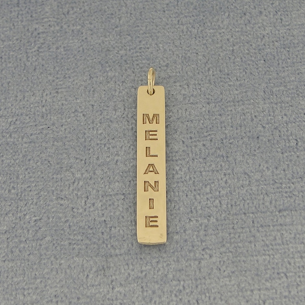 1 Inch 10k or 14k Solid Yellow or White Gold Deep Laser Engraved Personalized Name Vertical Bar Pendant GC32