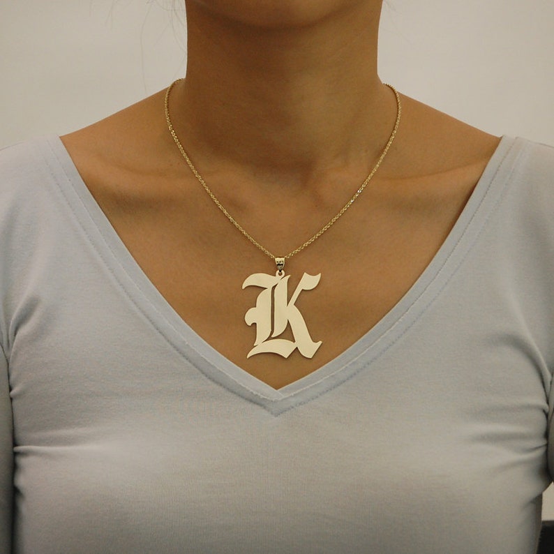 Large Solid 14k Gold Old English Font Initial Pendant 1.75 Etsy