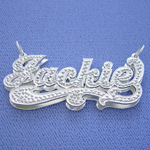 Sterling Silver Personalized 3D Double Plate Diamond Accent Name Pendant Necklace Charm SD37