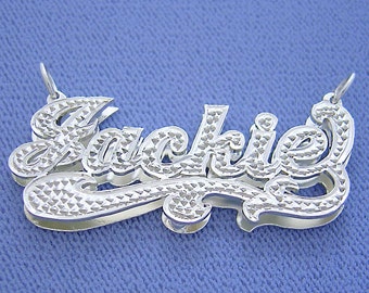 Sterling Silver Personalized 3D Double Plate Diamond Accent Name Pendant Necklace Charm SD37