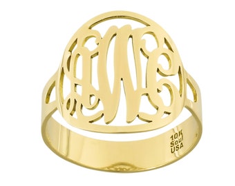 10K Solid Yellow or White Gold 3 Initial Circle Monogram Ring Personalized Fine Jewelry NR32