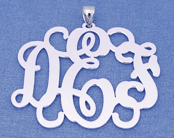 Solid Sterling Silver 3 Initials Monogram Pendant Necklace Jewelry 1 3/4 inch SM34