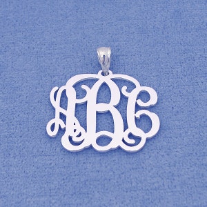 Personalized Solid Sterling Silver 3 Initials Monogram Pendant Necklace Jewelry 1 inch SM31