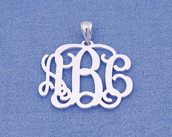 Personalized Solid Sterling Silver 3 Initials Monogram Pendant Necklace Jewelry 1 inch SM31