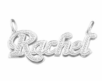 Small Size Silver Personalized Double Plate 3D Script Name Pendant Necklace Charm Diamond Accent Jewelry SD02