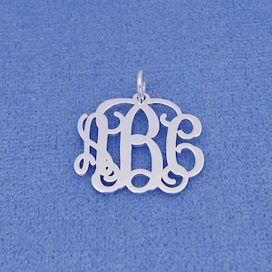 Small Solid Sterling Silver 3 Initials Monogram Pendant Necklace Jewelry 3/4 inch wide SM30