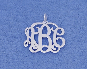 Small Solid Sterling Silver 3 Initials Monogram Pendant Necklace Jewelry 3/4 inch wide SM30