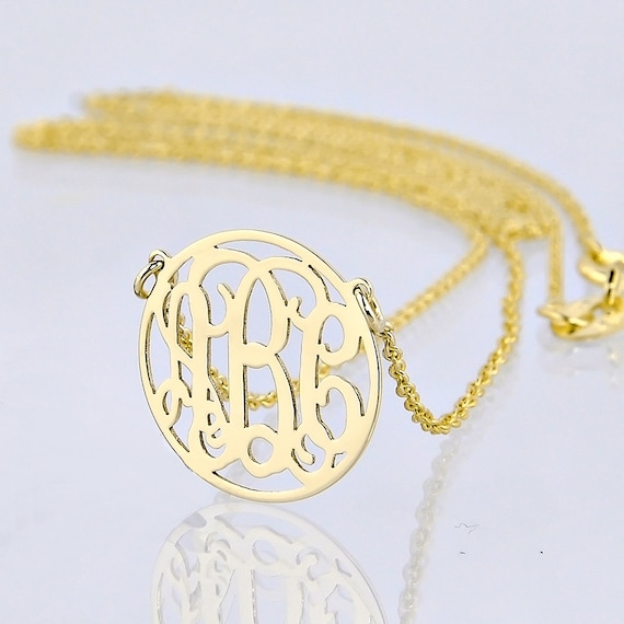 Solid 10k Gold 3//4/" Dainty Small 3 Initials Circle Monogram Necklace Personalize