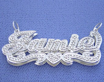 Sterling Silver Personalized 3D Double Plate Name Pendant Charm Diamond Accent Jewelry SD38