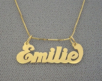 Junior Size 10k or 14k Solid Gold Personalized Script Name Pendant Charm Chain BP01