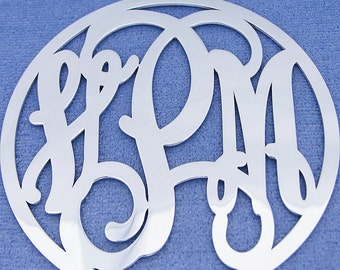 Extra Large Sterling Silver 3 Initials Circle Monogram Pendant Necklace Jewelry 2 1/2 inch SM47