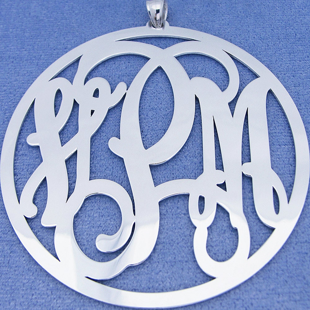 Extra Large Sterling Silver 3 Initials Circle Monogram Pendant