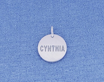Personalized Small Sterling Silver Deep Engraved Any Name 1/2 Inch Tiny Disc Charm Pendant Necklace SC04